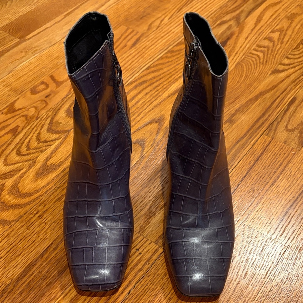 Franco Sarto Black Croc-Pattern Ankle Booties
